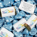 Personalized Candy Promotional Products Add Your Logo or Photo Party Favors 41 Custom Chocolate Miniatures and Approx. 90 Bulk Light Blue Kisses (Approx. 131 Pcs)