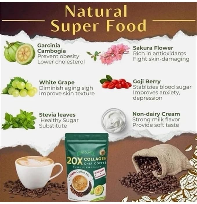 20X Collagen Chia Coffee Mix with Glutathione Japanese Technology 10 Sachets 120g