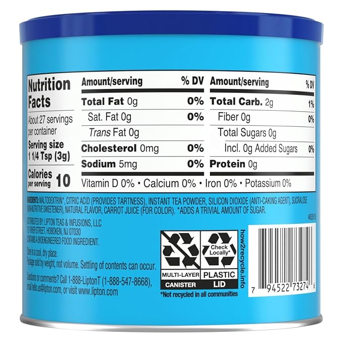 Lipton Zero Sugar Iced Tea Mix Lemon Flavor Black Iced Tea Makes 10 Quarts (Pack of 6)