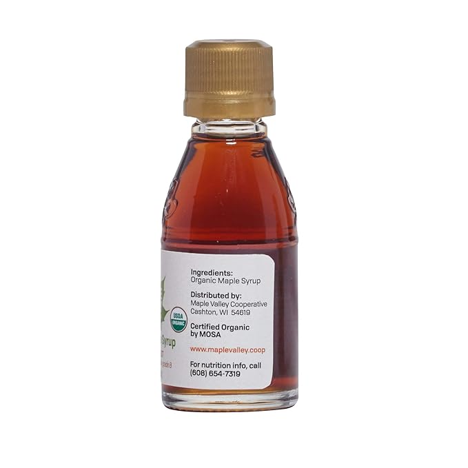 Maple Valley Organic Maple Syrup Grade A Dark and Robust 1 oz Nips x 96 Wedding Favors/Party Favors/Stocking Stuffers/Travel Size/Gifts