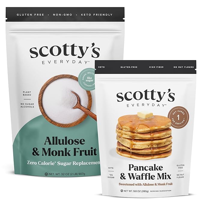 Keto Pancake &amp Waffle 1g Carb Mix 9.8oz and Allulose &amp Monk Fruit Zero Calorie Sugar Replacement 2lb Bundle