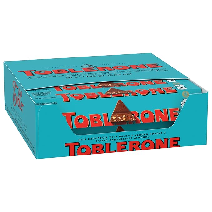 TOBLERONE Milk Chocolate Bar with Salted Caramelized Almonds and Honey and Almond Nougat Bulk Chocolate 20 - 3.52 oz Bars