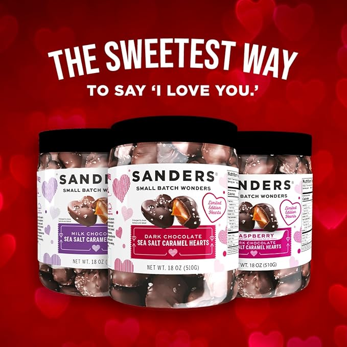 Sanders Dark Chocolate Sea Salt Caramel Hearts 18 oz. Tub
