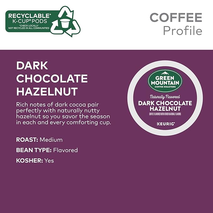 Green Mountain Coffee Roasters Dark Chocolate Hazelnut Coffee Keurig Single Serve K-Cup Pods 10 Count