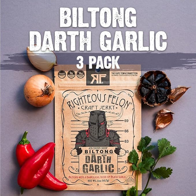 Righteous Felon Air Dried Biltong Beef Snack | KETO and PALEO | Gluten Free + High Protein | Hormone Free All Natural Biltong with No Artificial Flavors Antibiotics or Preservatives - 3 Pack