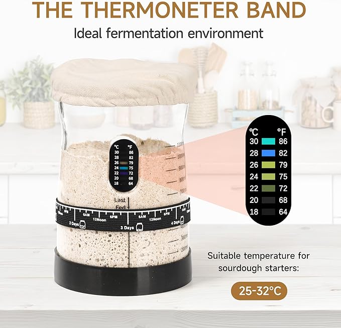 Sourdough Starter Kit -50 Oz Wide Bore and Large Capacity Sourdough Starter JarThermometer Feeding Band- Perfect Sourdough Bread Baking Supplies Baking Gifts(2 Jar)