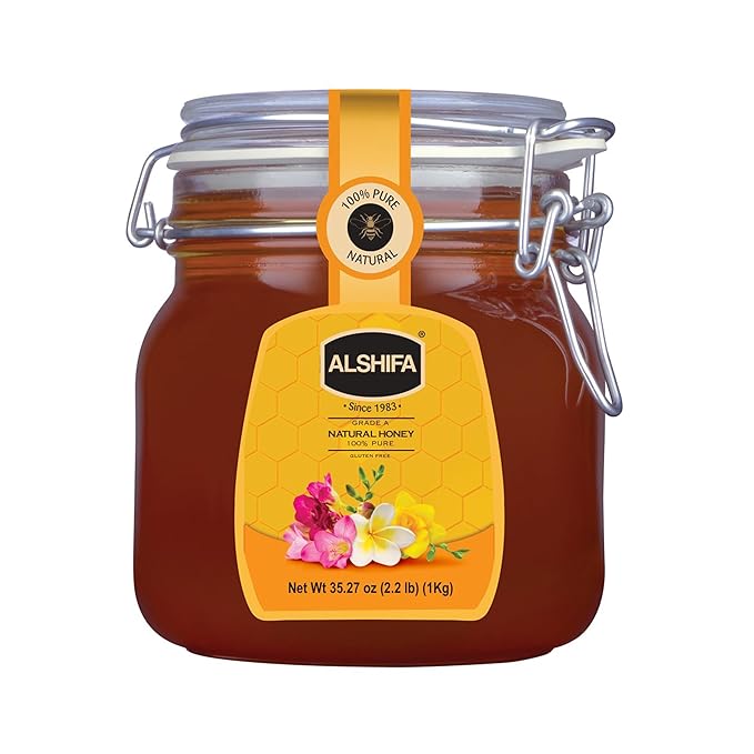 ALSHIFA Natural Honey 2.20lb (1kg) | Pack of 1 | Raw &amp Pure Honey Unpasteurized | 100% Pure Wildflower Honey | No Added Sugar | Glass Bottle