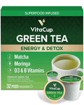 VitaCup Green Tea Pods Enhance Energy &amp Detox with Matcha Moringa B Vitamins D3 Keto Paleo Vegan Single Serve Pod Compatible with Keurig K-Cup Brewers32 Ct