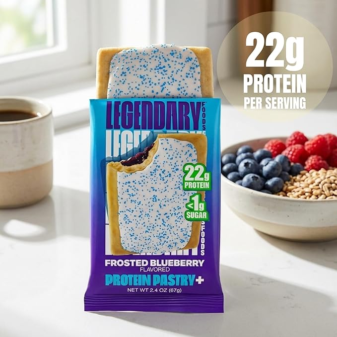 Legendary Foods 22g Protein Pastry 0g Added Sugar Low Carb Gluten Conscious Keto Snack Ideal for Glucose Management Includes Whey Protein Isolate 8 Pack Frosted Blueberry