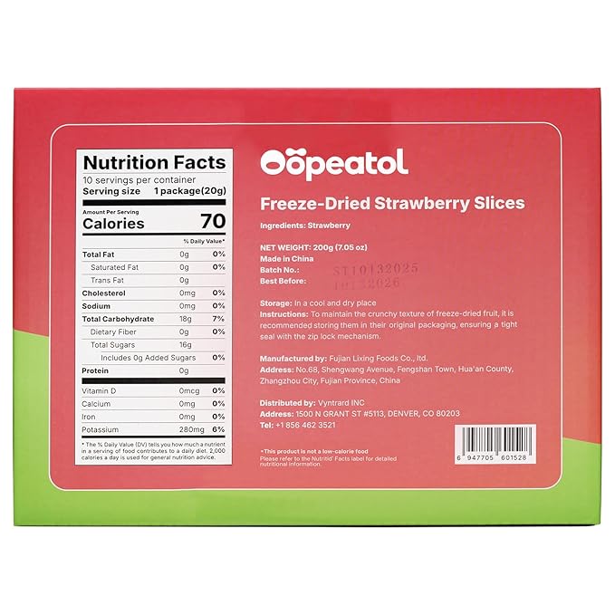Freeze Dried Strawberries 100% Real Fruit Crunchy Sweetness No Sugar Added | Great for Cereal Yogurt Snacks &amp Baking | Resealable Bag Gluten Free Non-GMO