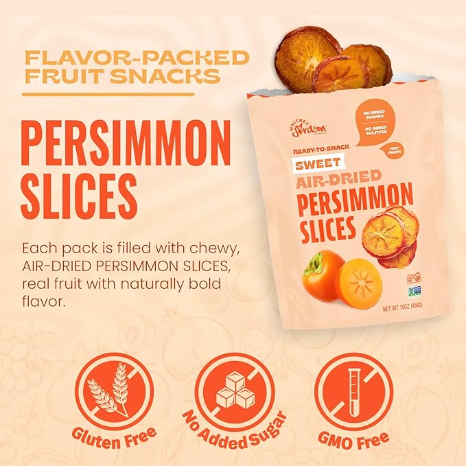 Whitney Jordan Naturals Air-Dried Persimmon Slices 16 Oz Pack of 2 - Dried Fruit Snack Made from Real Persimmons - No Sugar Added Gluten-Free Vegan Chewy Real Fruit for Clean Snacking