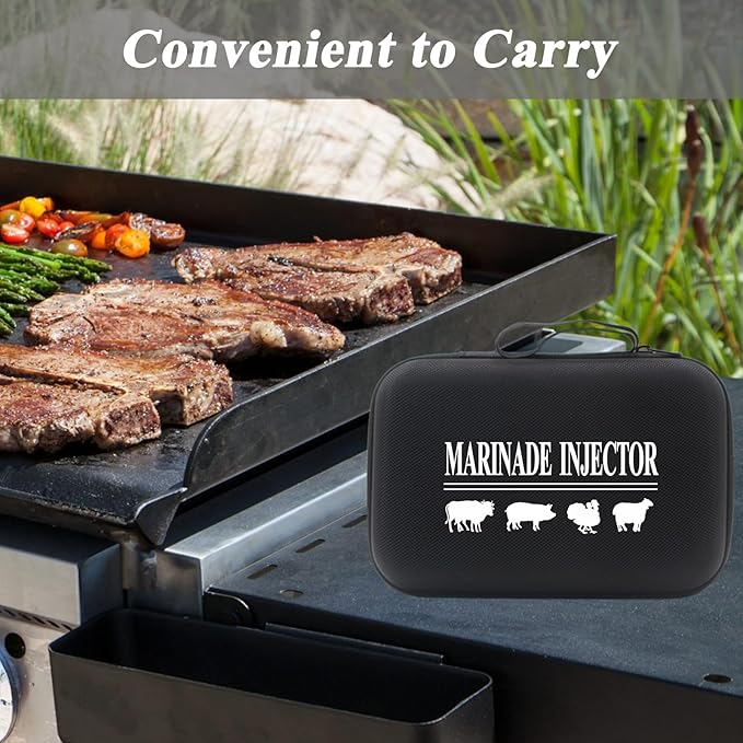 Meat InjectorTurkey Seasoning Injection Kit with 3 Professional Marinade Injector Needles for Grill Smoker BBQ Brisket Include User Manual E-Book - Storage Case
