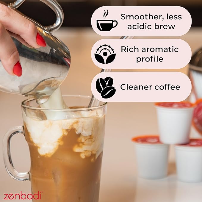 Zenbean Infrared Brew - 24 Low Acid Coffee Pods Nootropic Coffee Capsules with Rhodiola Rosea K-Cup Compatible with Capsule Machines Balanced Flavor Helps Improve Focus &amp Alertness