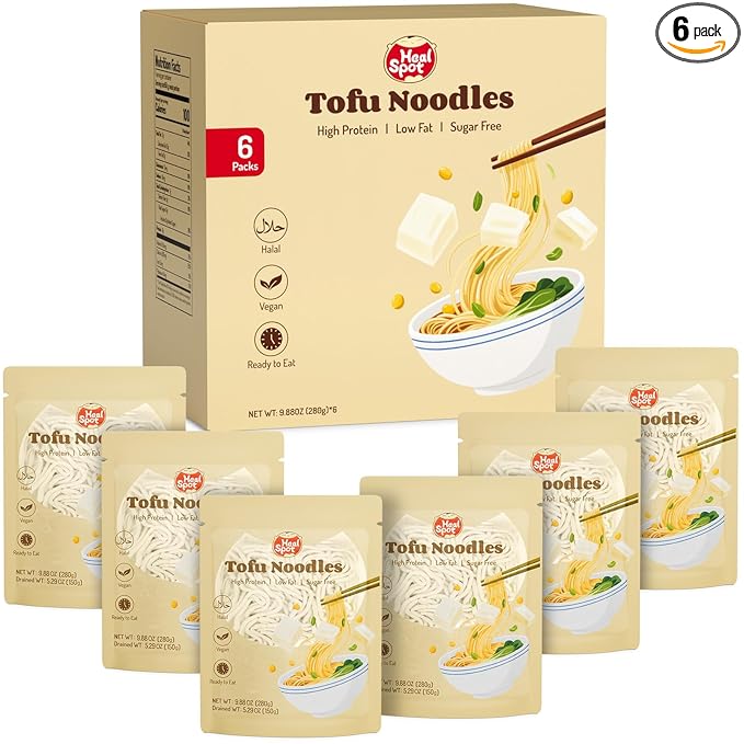 HealSpot Tofu Noodles High protein ramen Sugar free Pasta Low Carb Low Fat Non GMO Keto and Plant Based Friendly Instant Ramen Ready to Eat Meals Made with Pure Soy Milk(6 packs)