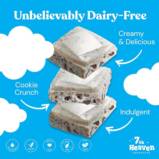 7th Heaven Vegan Soy Milk Chocolate Bars: Cookies and Cream - (3.5 oz - 4 Pack) Healthy Chocolate Perfect Valentines Gift For Your Loved Ones 100% Dairy Free Non GMO Kosher Parve Cruelty Free