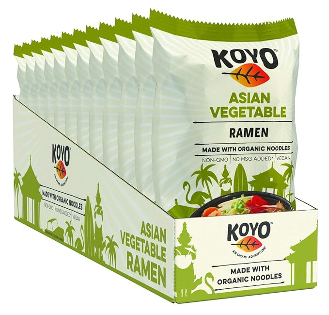 Koyo Ramen Soup Asian Vegetable Made With Organic Noodles No MSG No Preservatives Vegan 2.1 Ounces Per Package