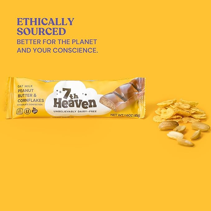 7th Heaven Vegan Oat Milk Chocolate Snack Bars: Peanut Butter &amp Cornflakes - (1.6 oz - 6 Pack) Healthy Chocolate Perfect Valentines Gift For Your Loved Ones 100% Dairy Free Non GMO Kosher Pa
