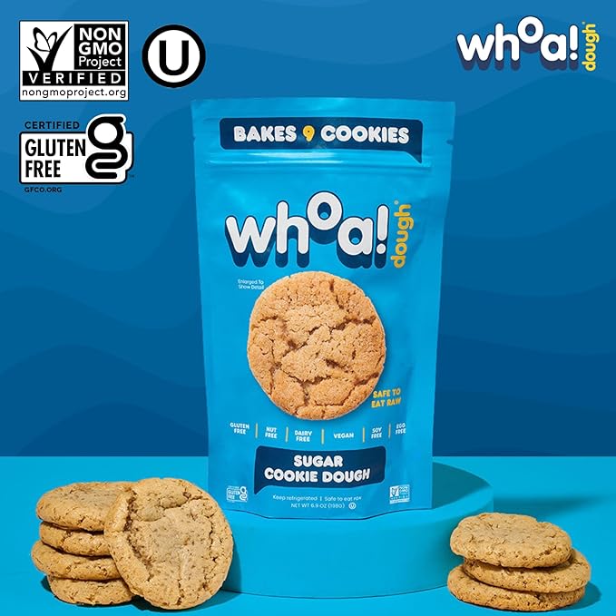 Whoa Dough Ready to Bake Cookie Dough Sugar Cookie – Certified Non-GMO Kosher Gluten Free – Plant-Based Snack Dough Made with Real Ingredients – 6 Pack