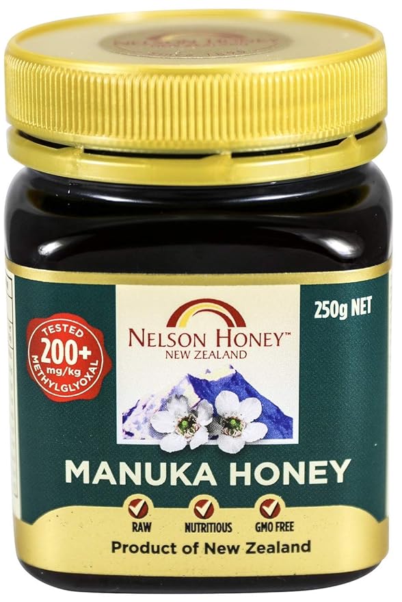 Nelson Honey Natural Manuka Honey 200+MG Factor 250g (.55lbs) Genuine New Zealand non-GMO - BPA Free Jar - 100% guaranteed (Ability to easily access test results by using the Jar Batch code