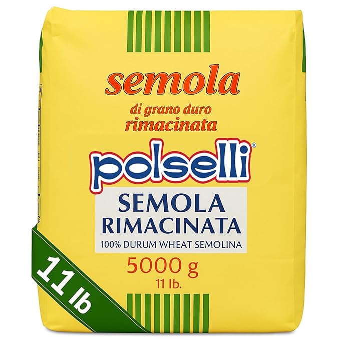 POLSELLI Italian Semola Flour 11 lbs (5 kg) Fine Ground Semolina Rimachinata for Fresh Pasta Bread Durum Wheat Product of Italy