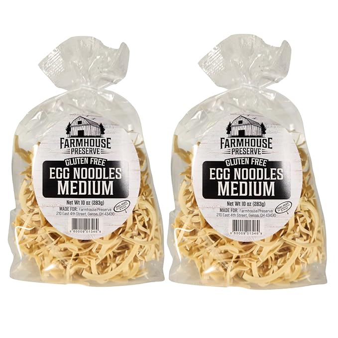 Farmhouse Preserve Gluten Free Medium Double Egg Yolk Noodles 10 Oz - Made with Rice Flour Pasta for Soup (10 Ounce (Pack of 2))