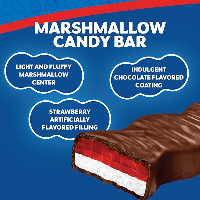 Ricolino Bubulubu Marshmallow with Strawberry Artificially Flavored Gummy with Chocolate Flavored Coating Bar 1 Pound 13.52 Ounces 24 Count Box