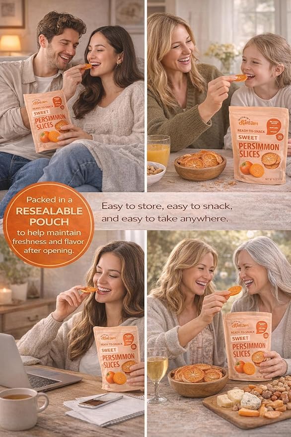 Whitney Jordan Naturals Sweet Air-Dried Persimmon Slices - Ready to Snack No Added Sugar Non-GMO Vitamin-Packed Fruit Healthy On-the-Go Snack 16 Ounce Bag