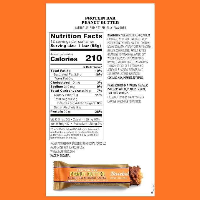 NEW FLAVORS Barebels Protein Bars Variety Pack – Creamy Crisp &amp Peanut Butter 20g Protein Low Sugar 1.9oz Bars 8-Count
