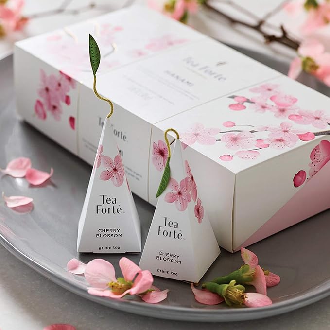 Tea Forte Premium Petite Presentation Box Gift Set Sampler 10 Count 2 of Each Blend Individually Wrapped Handcrafted Pyramid Infuser Bags Cherry Blossom