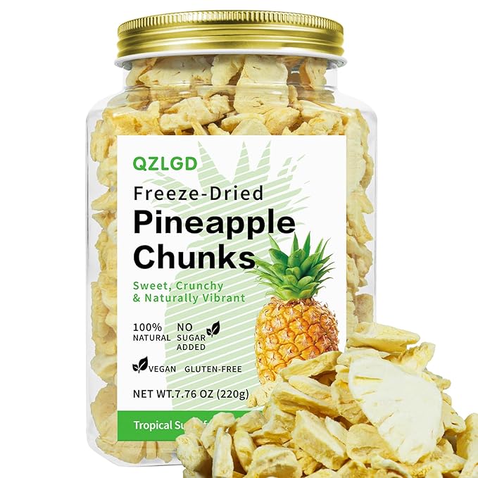 QZLGD Freeze Dried Pineapple Freeze Dried Fruit Pineapple Chunks 7.76oz/220g No Added Sugar Fruit Snacks for Baking or Adding to Breakfast Cereal Milkshakes