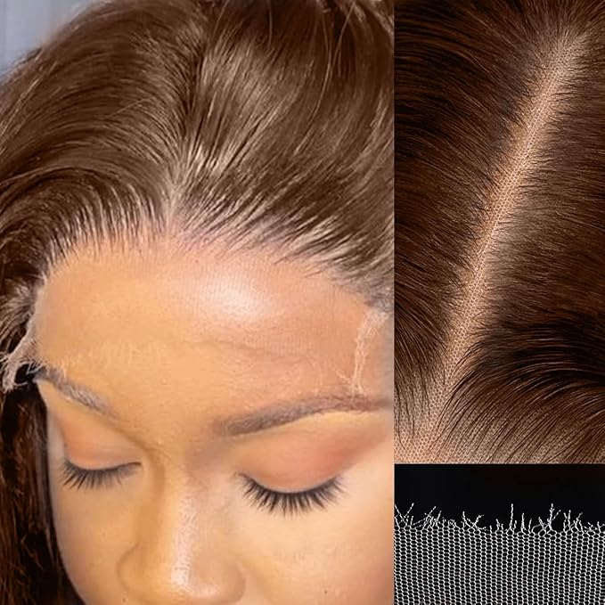 5x5 SKINLIKE Real HD Lace Closure Wig Body Wave 200% Density 0.10mm Ultra-thin Swiss Lace Pre-plucked Bleached Small Knots With Baby Hair Choaolate BrownHuman Hair Wigs 18 Inch