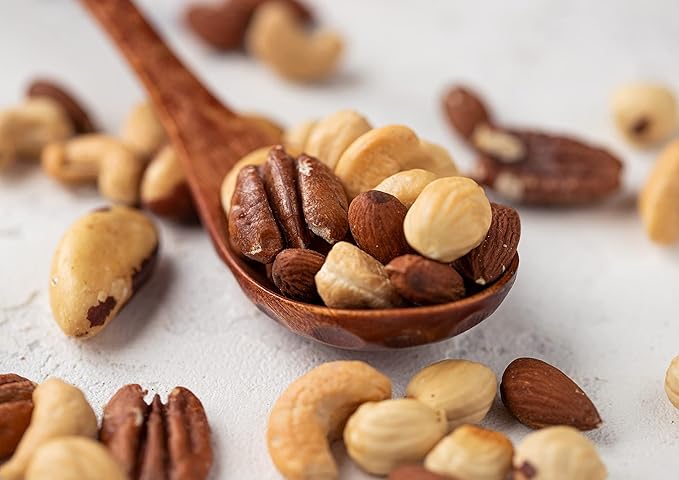 Food to Live Organic Deluxe Nuts Mix 8 Ounces A Blend of Dry Roasted Pecans Cashews Filberts Almonds and Brazil Nuts with Himalayan Salt. Non-GMO Oven Roasted and Lightly Salted. Kosher Bulk