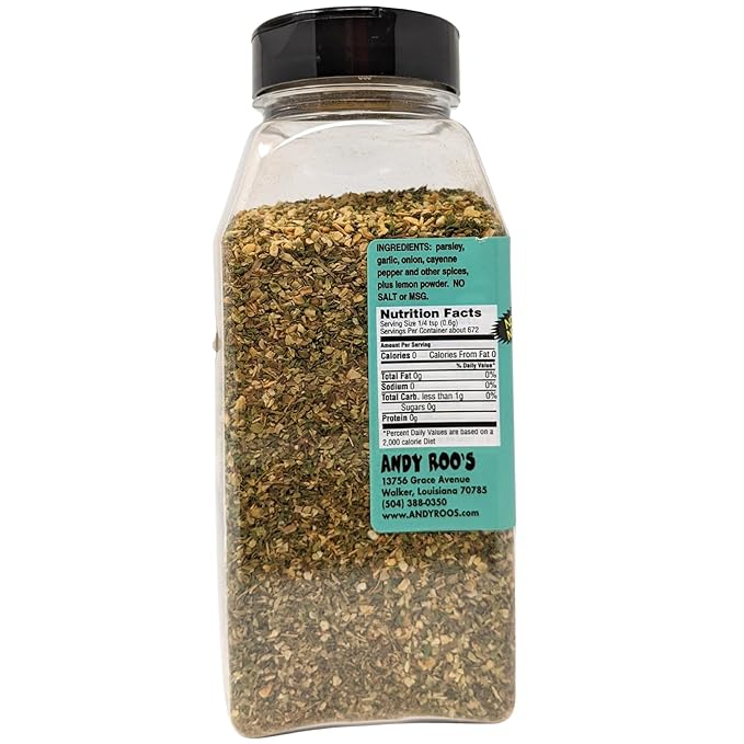 Andy Roo's No Salt No MSG Louisiana BBQ Shrimp Creole Seasoning 16 Ounce Bulk Shaker