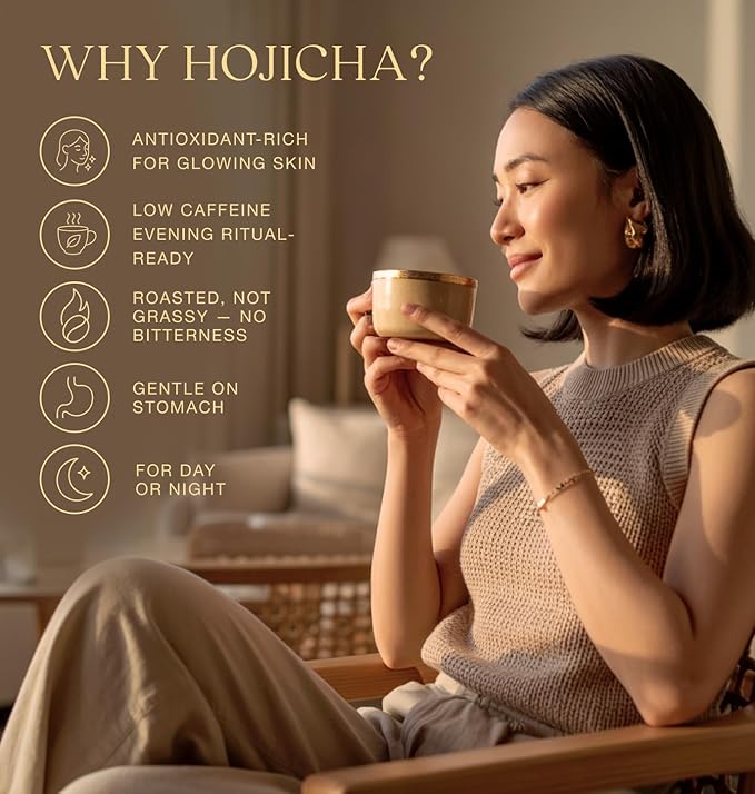 Queen Omi Organic Hojicha Powder | 80g | 100% Organic Japanese Roasted Green Tea Powder—Matcha &amp Coffee Alternative | Low Caffeine Antioxidant-Rich Smooth Toasty Nutty Flavor (Golden Roast)
