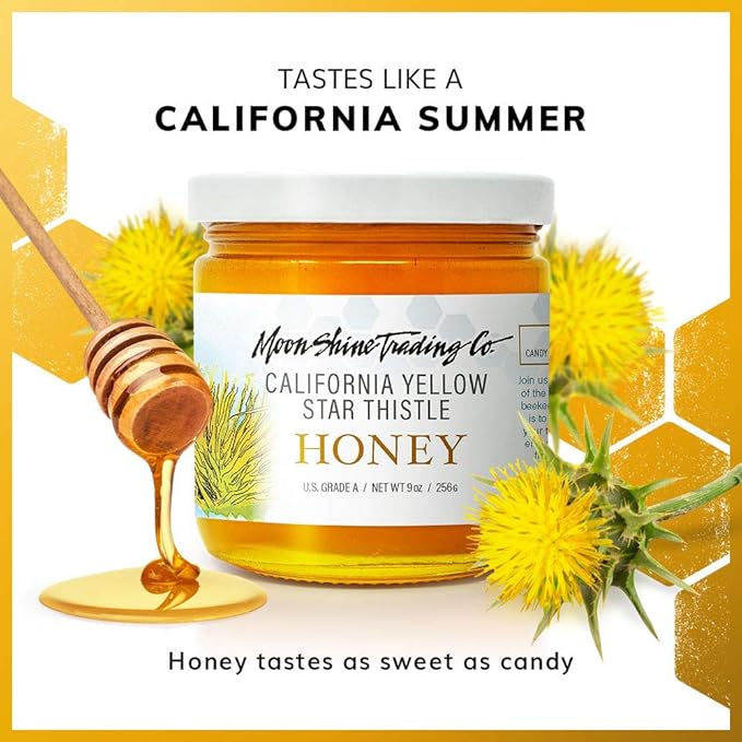 Moon Shine Trading Co. California Yellow Star Thistle Raw Honey | Award Winning Sweet Honey | 100% Pure Unpasteurized Natural &amp Unfiltered | Local Artisan Made
