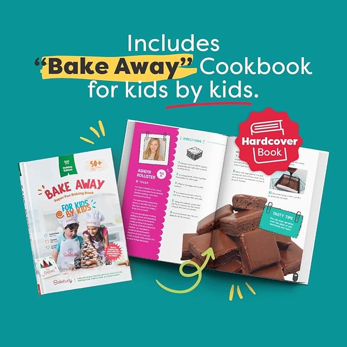 Baketivity Holiday Gingerbread House Kit And Kids Cookbook - Bake And Build Edible Gingerbread House - Kids Baking Set With Materials And Premeasured Ingredients