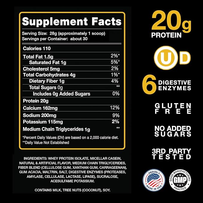 Devotion Nutrition Protein Powder Buttery Blend – 20g Whey Isolate &amp Casein Protein Blend – No Added Sugar Low Carb Gluten-Free Keto-Friendly 1g MCT Kosher – 2lb Pouch