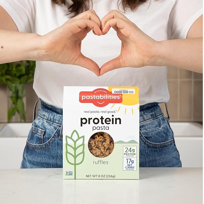 Pastabilities Ruffles Pasta Variety Pack - Low Calorie High Fiber &amp High Protein Pasta - (2 Packs Each) Plant Based Non GMO Certified with 22g Protein and 20g Net Carbs (6 Pack 8 Oz)