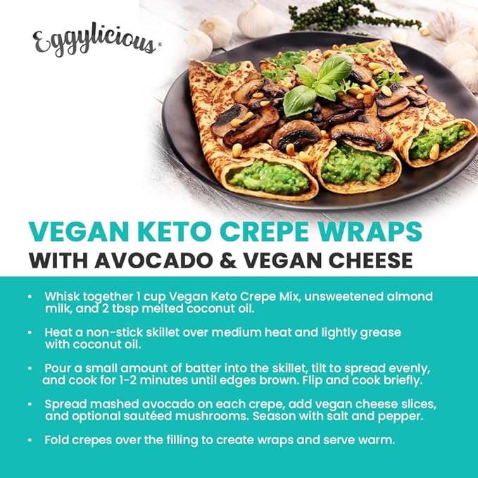 Eggylicious PACK OF 6- Vegan Keto Crepe Mix | Low Carb Crepe Mix for Quick &amp Easy Grain-Free Breakfast Protein-Rich Just Add Milk/Water Gluten Free Crepe Non-Bioengineered | 1 lb 8 oz (680 gm)