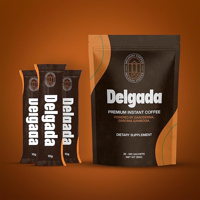 Delgada Instant Coffee - Premium Ganoderma Rich Bold Taste - Healthy Mushroom Insant Coffee 25 Sachets