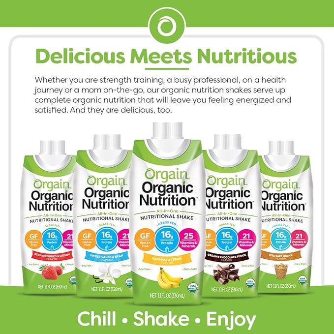 Orgain Clean Protein Shake Grass Fed Dairy Vanilla Bean (Pack of 12) and Orgain Organic Nutritional Protein Shake Strawberries &amp Cream (Pack of 12)