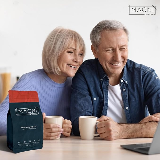 Magni Coffee - Whole Beans - Medium Roast - Low Acid - Single Origin USDA Organic Non-GMO Beans Third Party Tested For Mycotoxins &amp Pesticides - Fair Trade -12 Oz