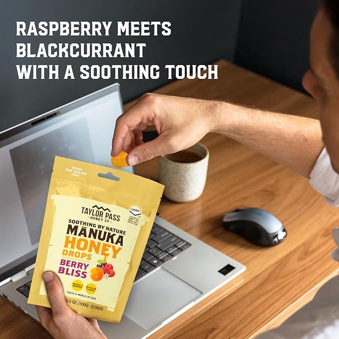 Taylor Pass Mānuka Honey Drops Bundle UMF™ 10+ Zesty Lemon &amp Berry Bliss Lozenges | Natural Soothing On-The-Go | 2 Packs 22 Drops Each | Made in New Zealand