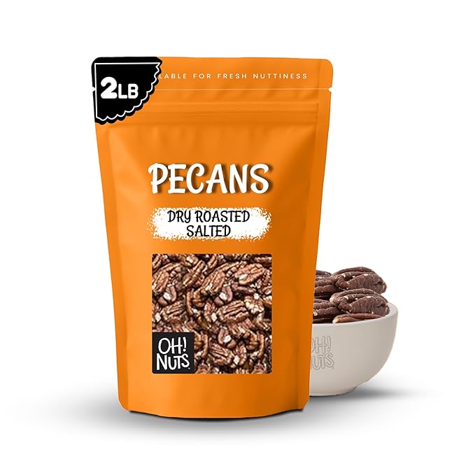 Oh! Nuts Pecans Dry Roasted Salted - All Natural Salted Pecans Halves - 2 lb Bulk Bag - Oil-Free Crunchy Snack