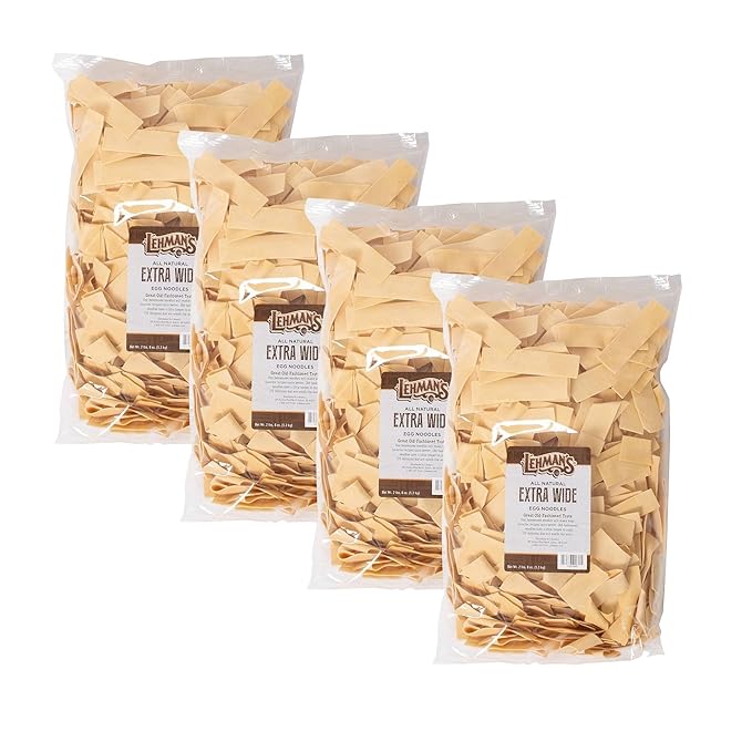 Lehman's Homemade Egg Noodles All Natural USA Made Amish Pasta Case of Four Big 40 oz Bags Extra Wide 1 Inch Width