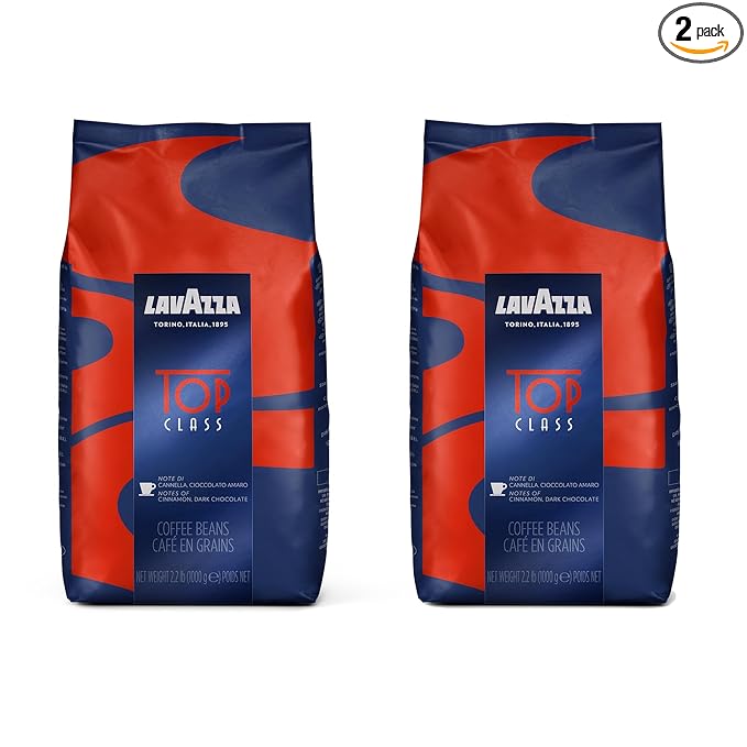 Lavazza Top Class Whole Bean Coffee Arabica and Robusta Blend 2.2 lb Bag (Pack of 2)
