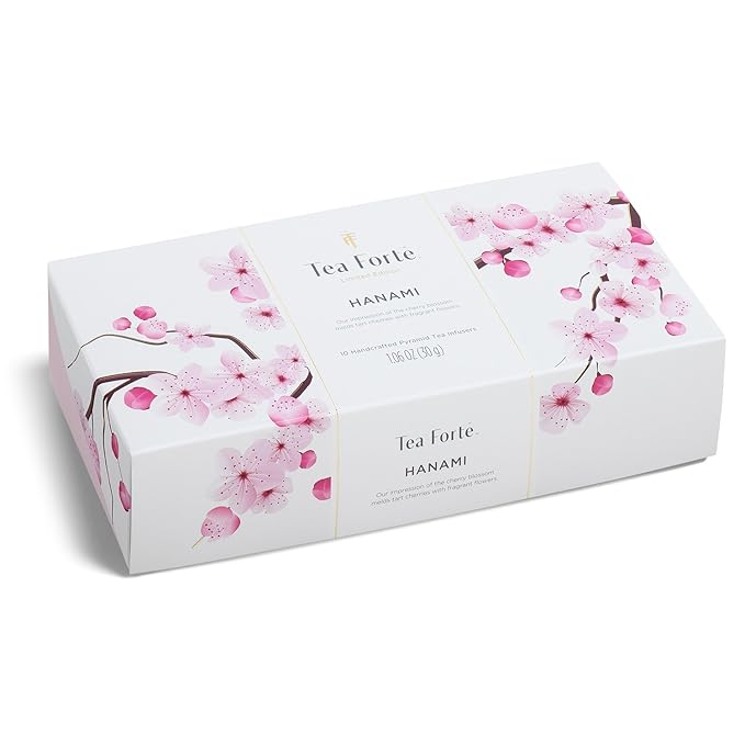Tea Forte Premium Petite Presentation Box Gift Set Sampler 10 Count 2 of Each Blend Individually Wrapped Handcrafted Pyramid Infuser Bags Cherry Blossom