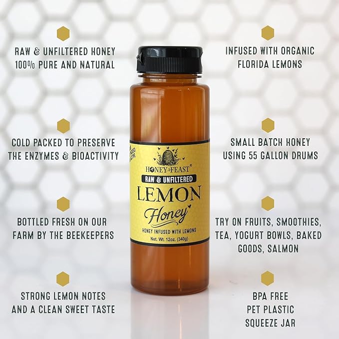 HONEY FEAST Tea Lovers TRIO Raw Honey Gift Box | Lemon Lavender Wildflower | Gift Set of three 12oz jars