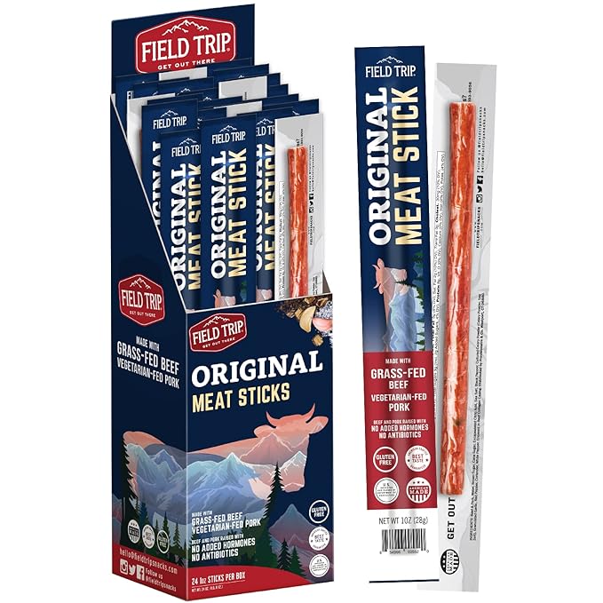 Field Trip Grass Fed Original Jerky Snack Sticks Keto Paleo Gluten Free Allergy Friendly Snack High Protein 90 Calorie Snack 1oz 24 Pack