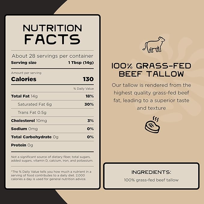 Lineage Provisions - 100% Grass-Fed &amp Finished Beef Tallow – 3-Pack Glass Jars – US-Raised Cattle – Nose-to-Tail Rendered – Cooking Oil Alternative Keto &amp Paleo Friendly